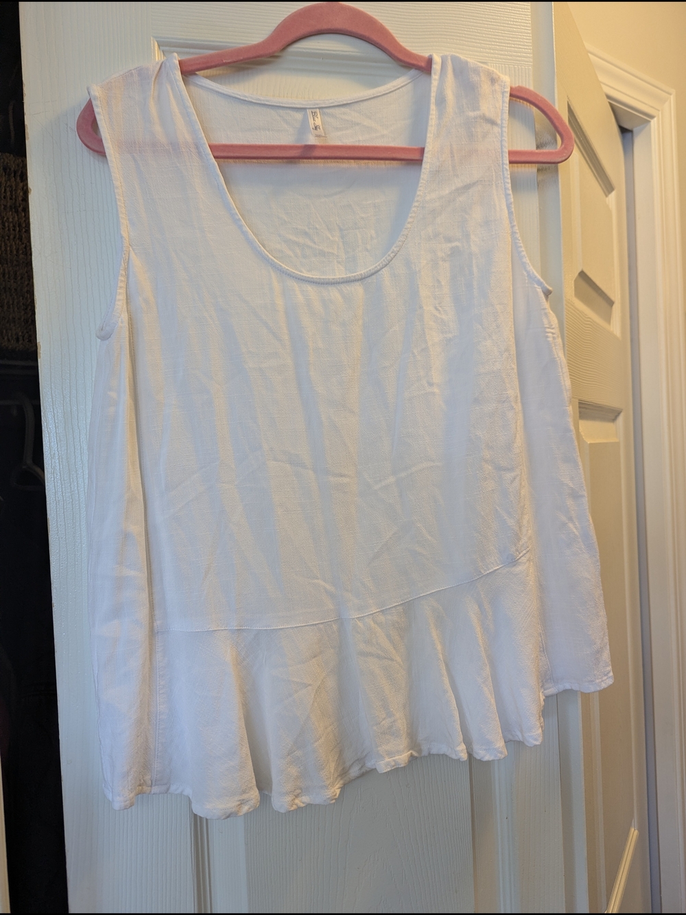 Blue Sky White Ruffle Hem Scoop Neck Tank